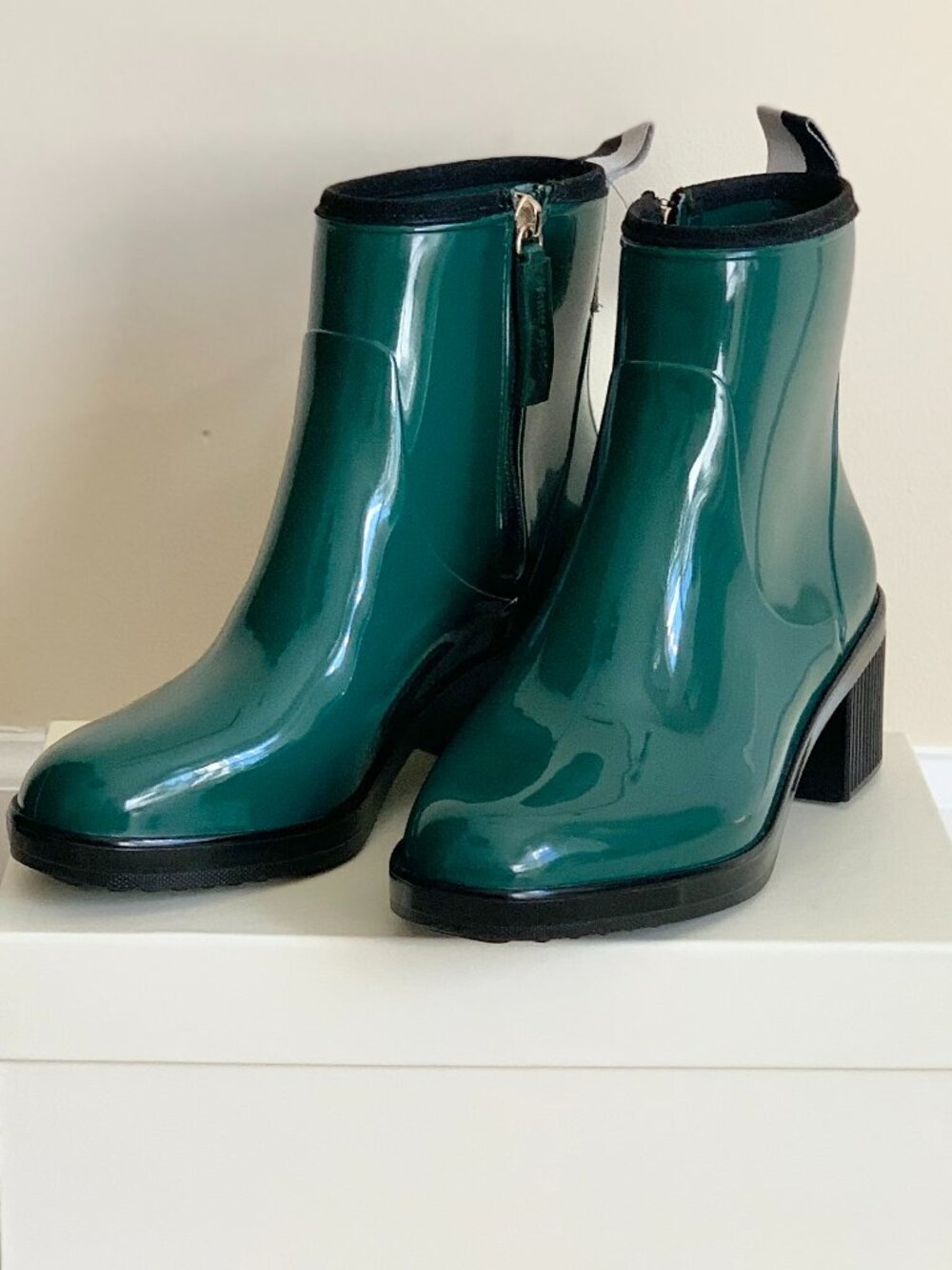 Kate Spade New York Puddle Rain Booties, Green/Black, Size 6